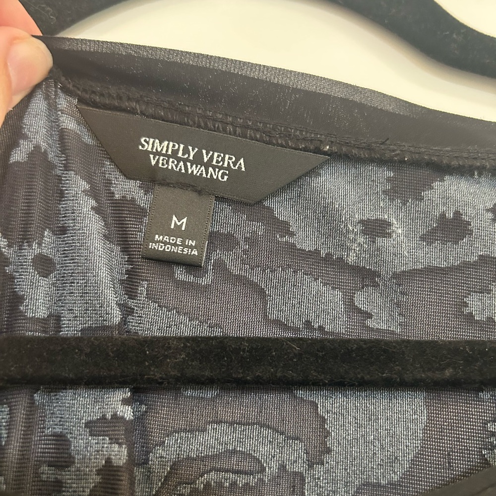 Simply Vera Wang Womens Velvet Burnout Top Size M Blue Stretch Fairy Grunge - Picture 4 of 9